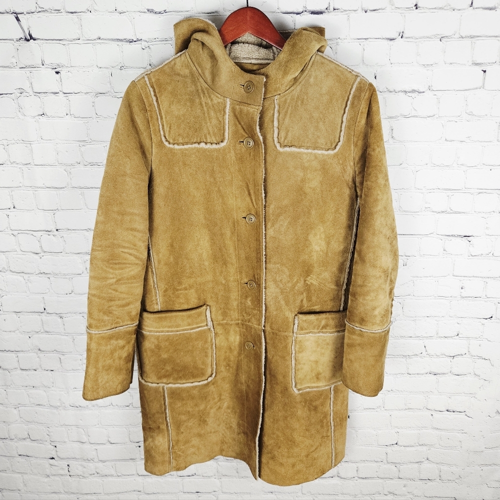 GAP | vintage Y2K calf suede leather hooded button-up coat jacket